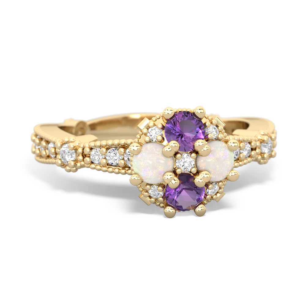 Amethyst Sparkling Tiara Cluster 14K Yellow Gold ring R26293RD