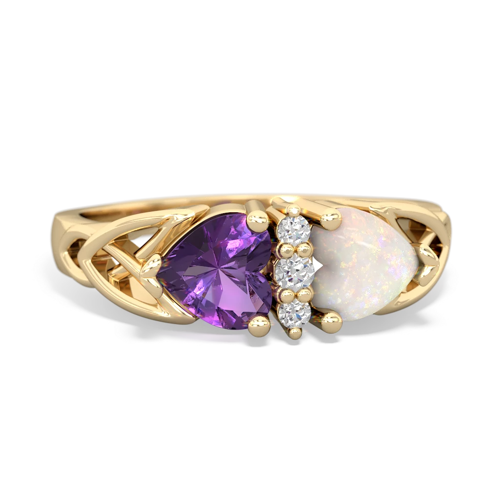 Amethyst Celtic Knot Double Heart 14K Yellow Gold ring R5040