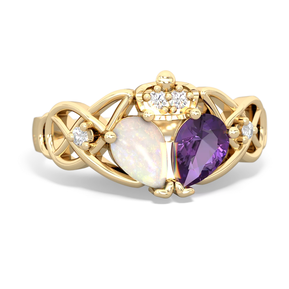 Amethyst 'One Heart' Celtic Knot Claddagh 14K Yellow Gold ring R5322