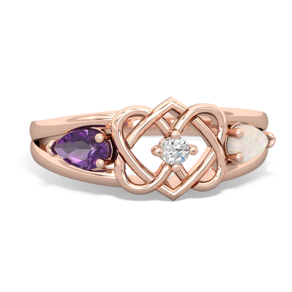 Amethyst Hearts Intertwined 14K Rose Gold ring R5880