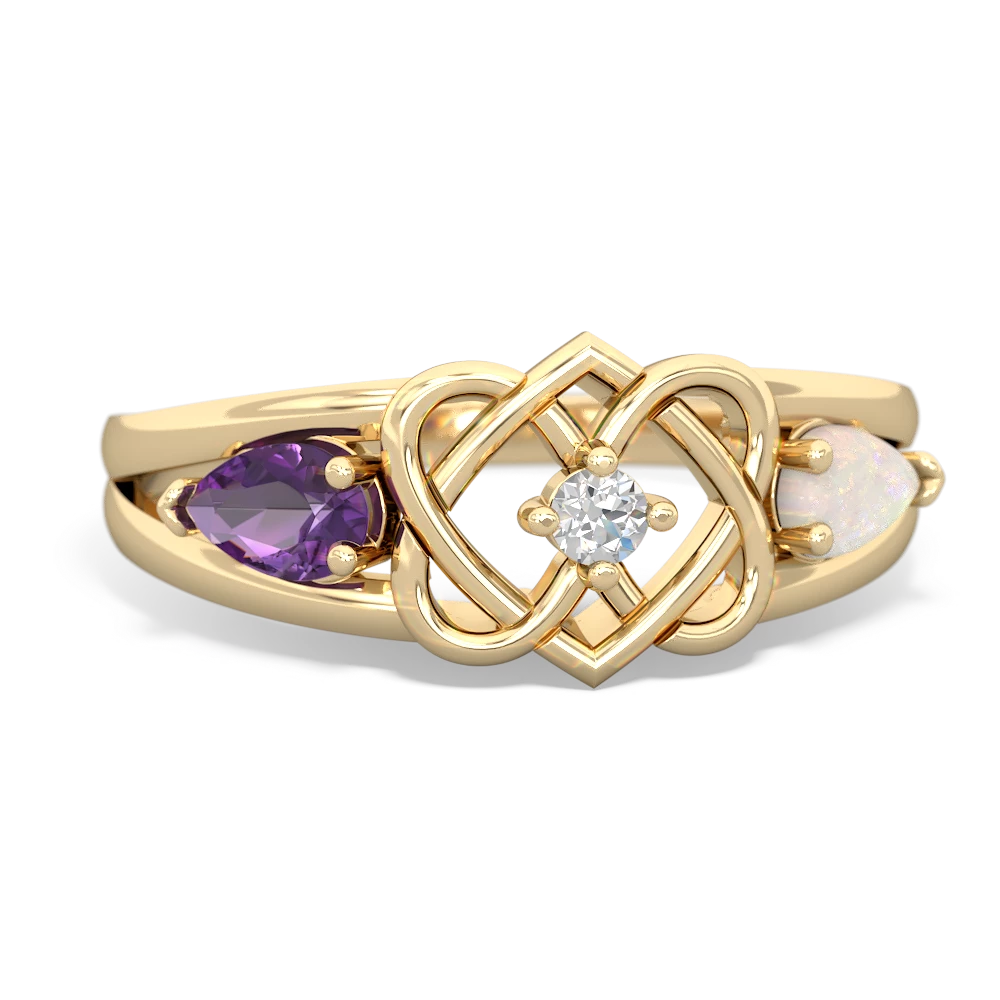 Amethyst Hearts Intertwined 14K Yellow Gold ring R5880