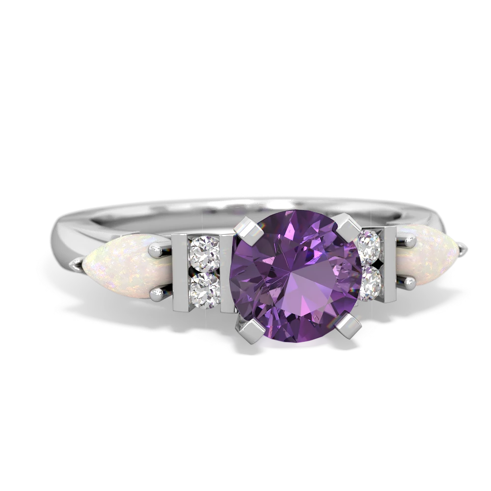 Amethyst 6Mm Round Eternal Embrace Engagement 14K White Gold ring R2005