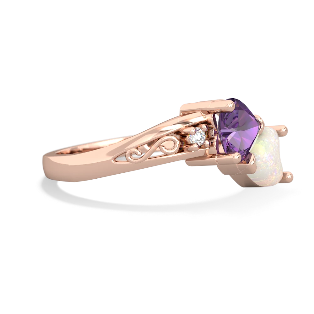 Amethyst Snuggling Hearts 14K Rose Gold ring R2178