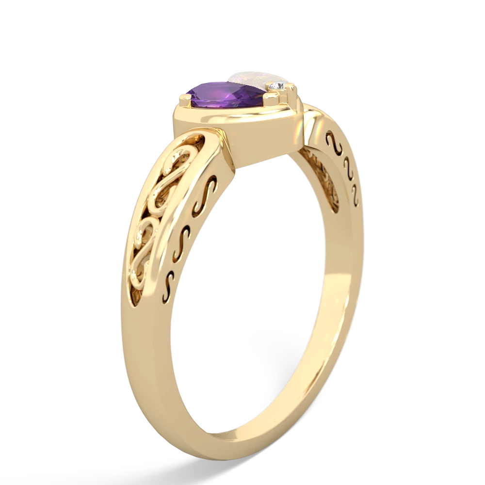 Amethyst Filligree 'One Heart' 14K Yellow Gold ring R5070