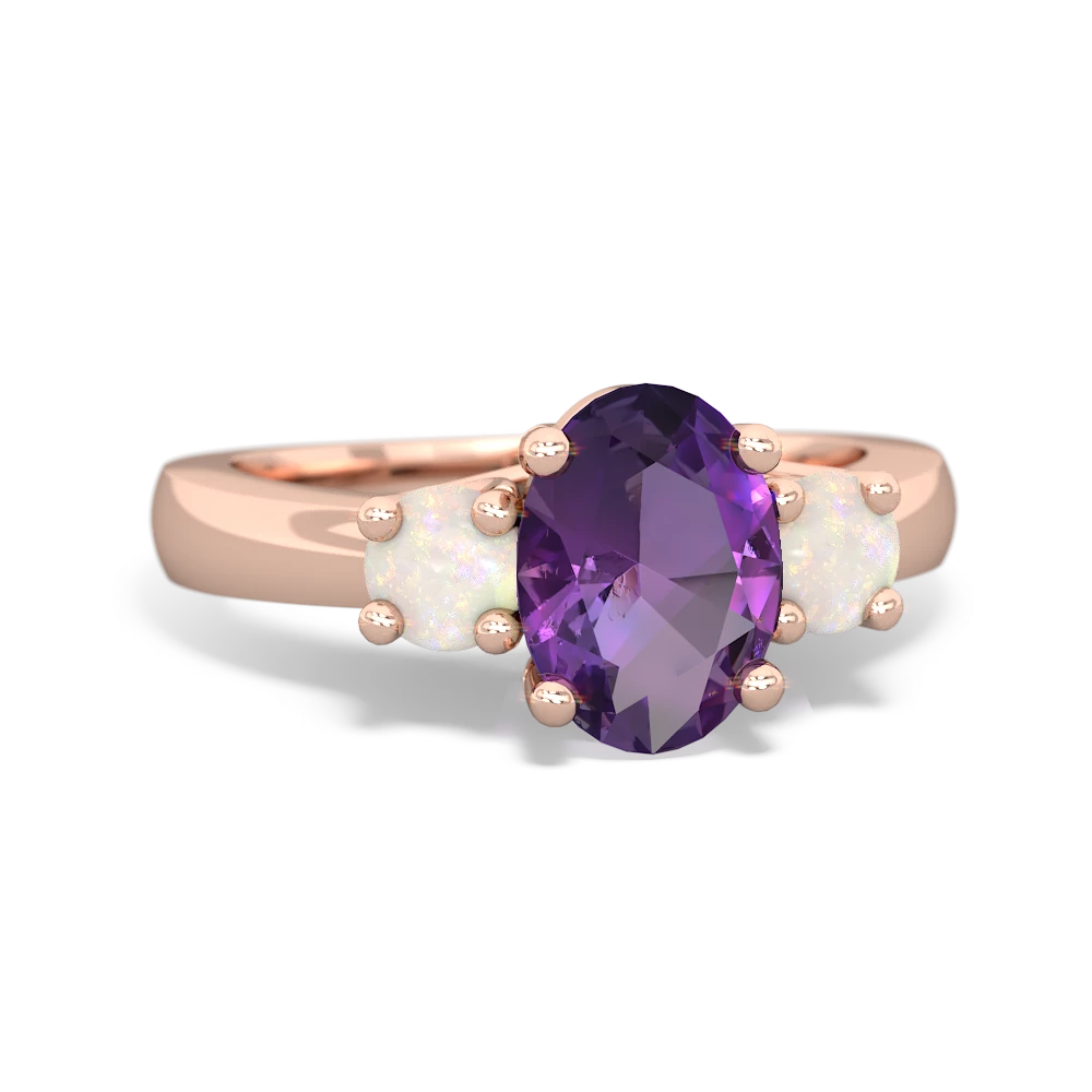 Amethyst Three Stone Oval Trellis 14K Rose Gold ring R4024