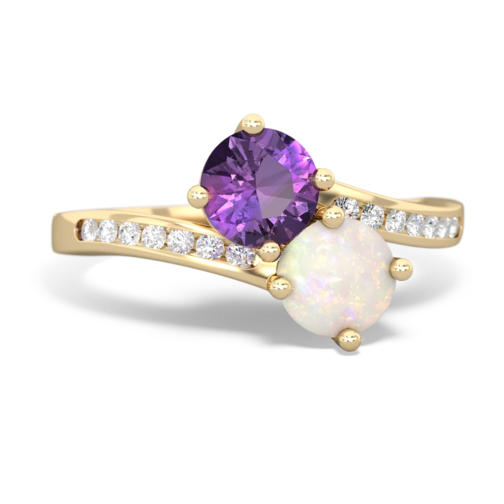 Amethyst Channel Set Two Stone 14K Yellow Gold ring R5303