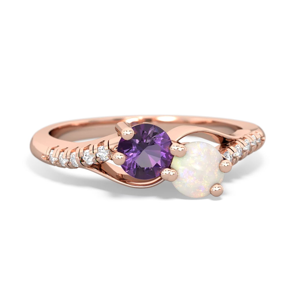 Amethyst Infinity Pave Two Stone 14K Rose Gold ring R5285