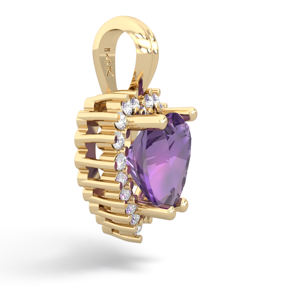 Amethyst Sparkling Halo Heart 14K Yellow Gold pendant P0391