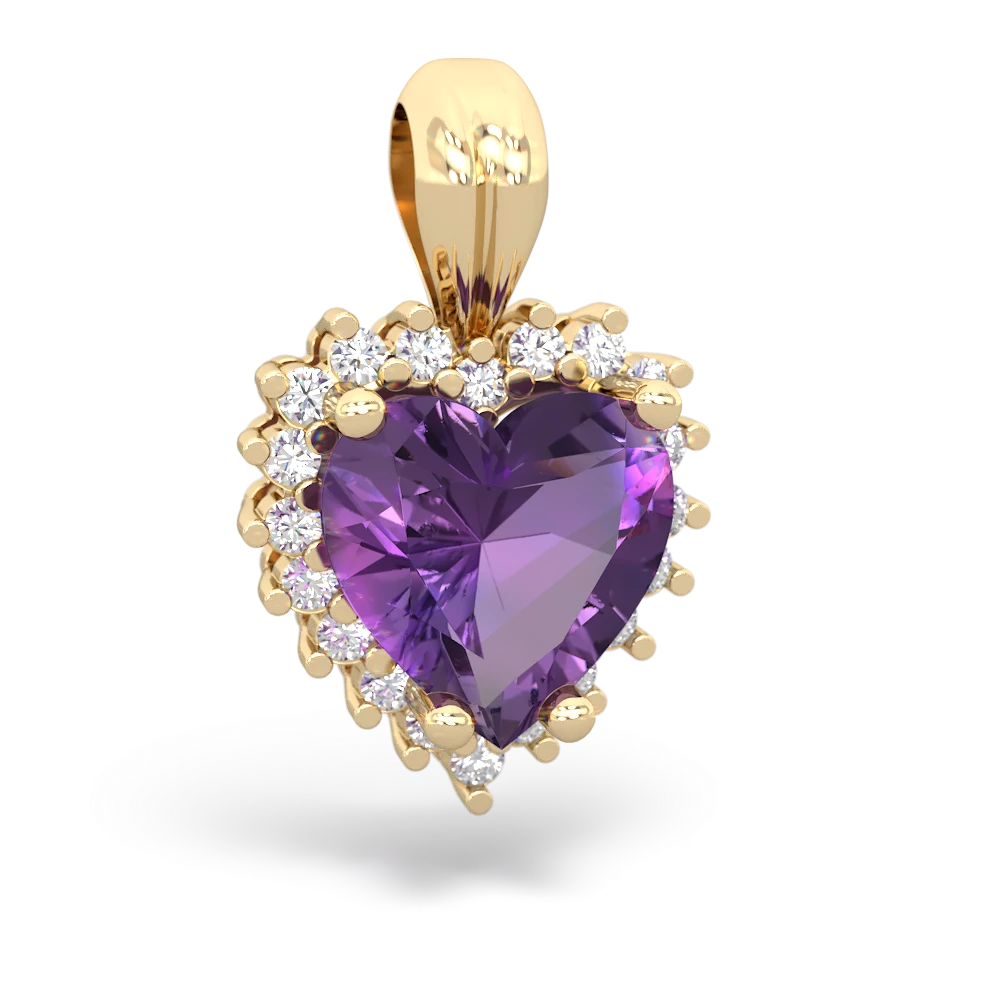 Amethyst Sparkling Halo Heart 14K Yellow Gold pendant P0391