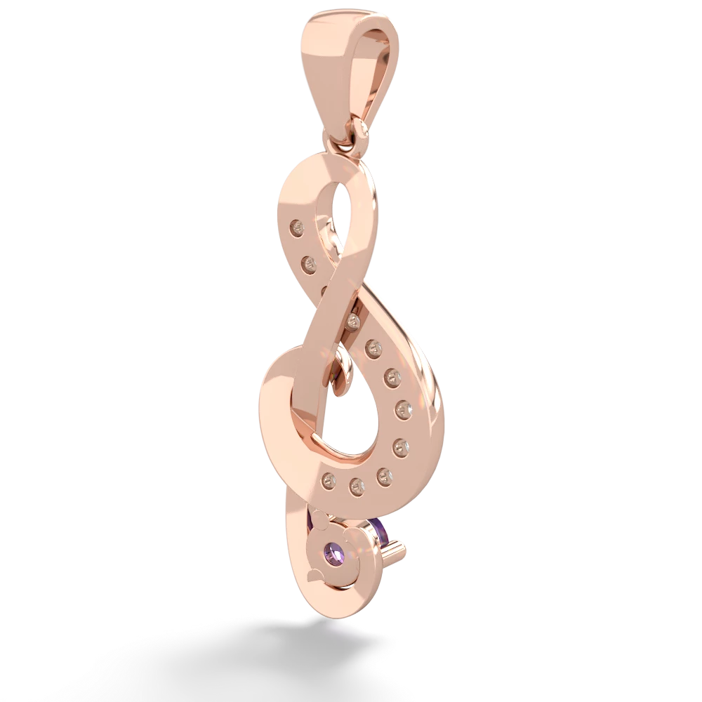 Amethyst G-Clef Music 14K Rose Gold pendant P5830