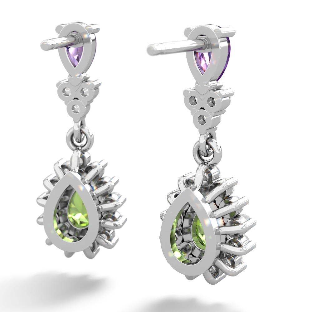 Amethyst Halo Pear Dangle 14K White Gold earrings E1882