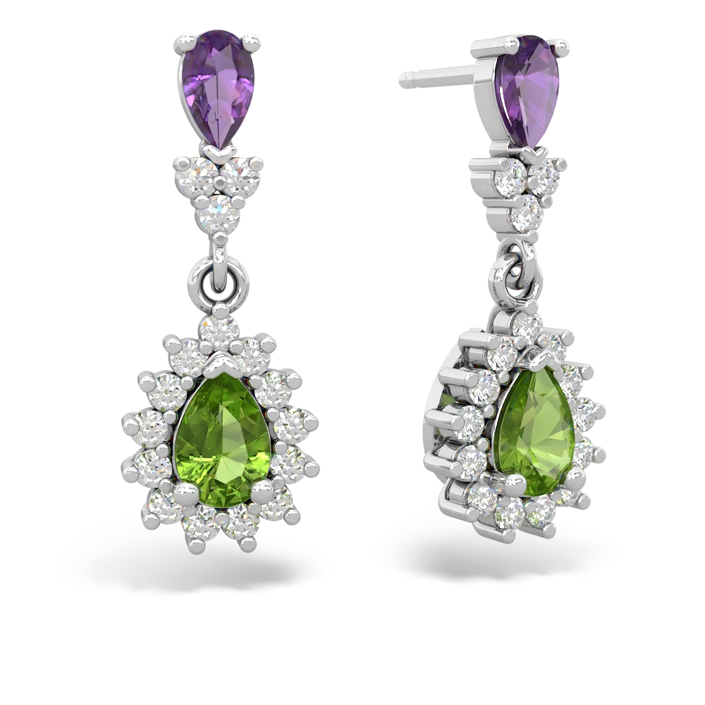 Amethyst Halo Pear Dangle 14K White Gold earrings E1882