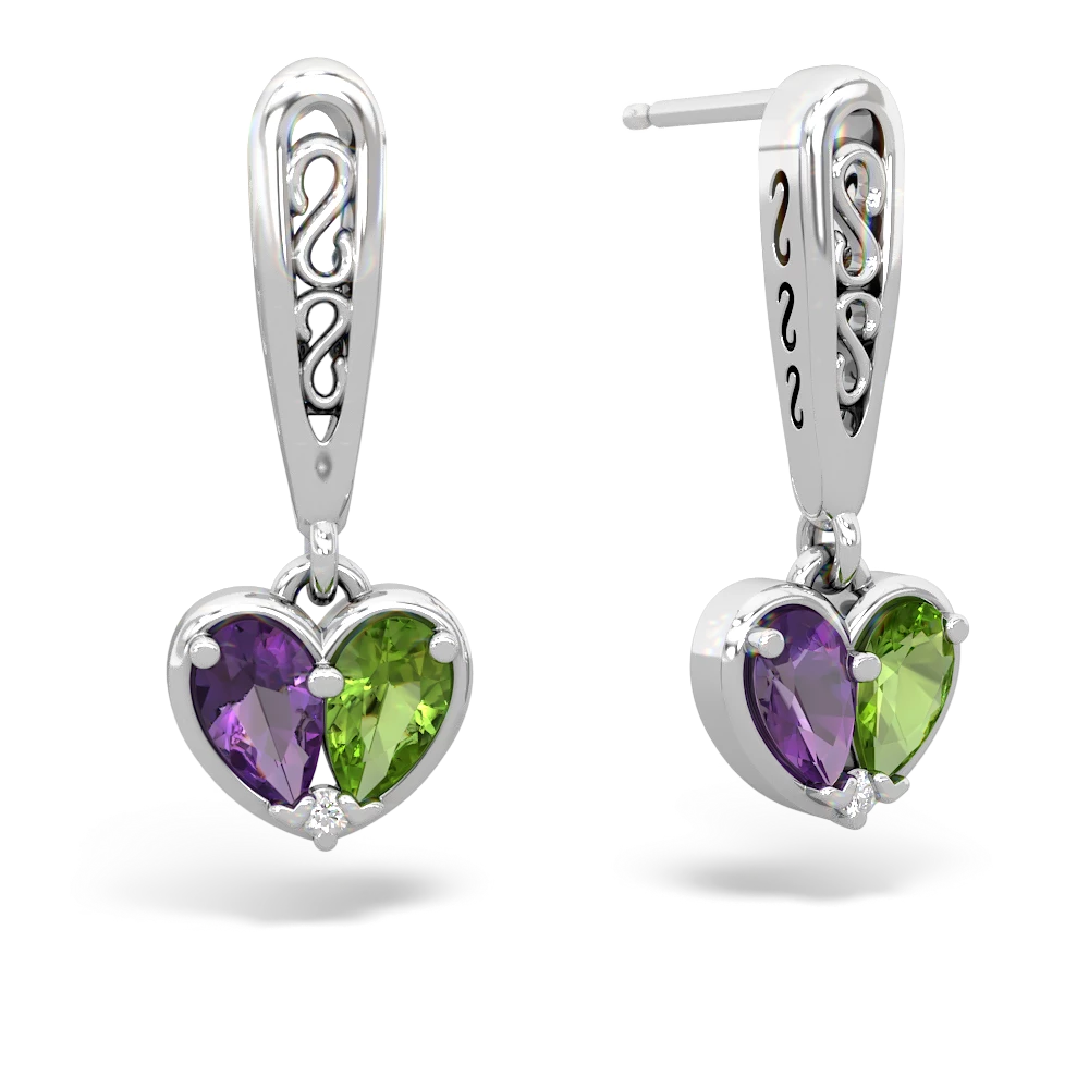 Amethyst Filligree Heart 14K White Gold earrings E5070