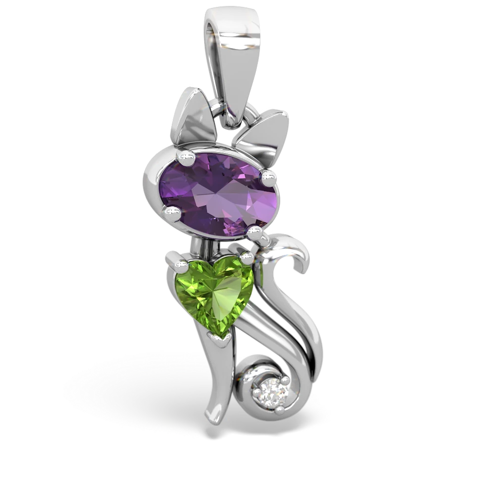 Amethyst Peridot Kitten Necklace - 14K White Gold |JewelsForMe