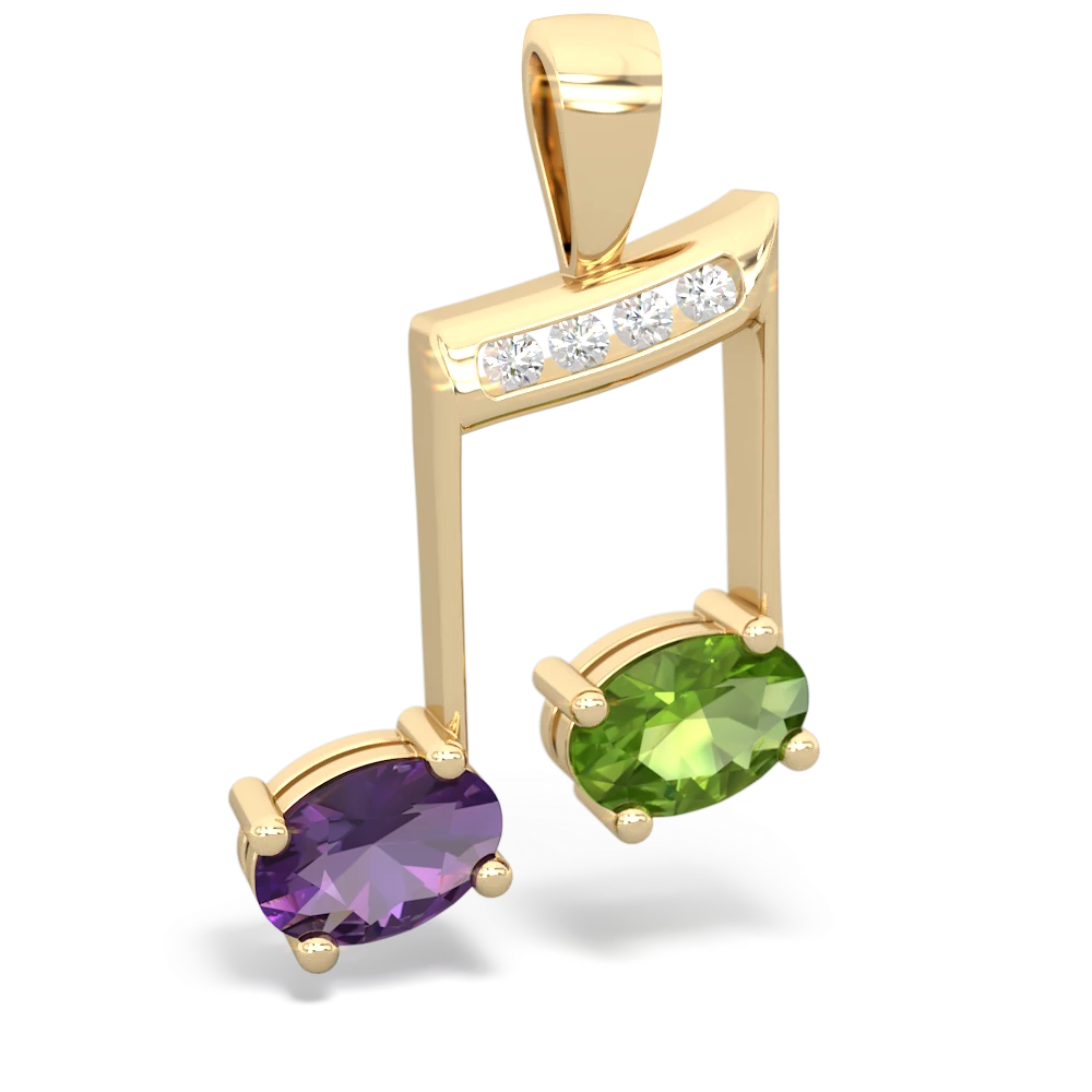 Amethyst Peridot Color of Music Necklace - 14K Yellow Gold