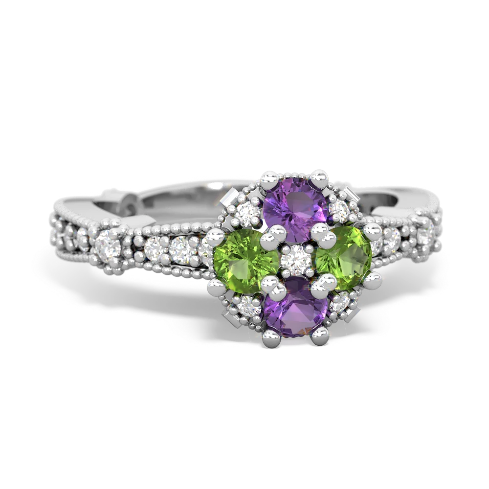 Amethyst Sparkling Tiara Cluster 14K White Gold ring R26293RD