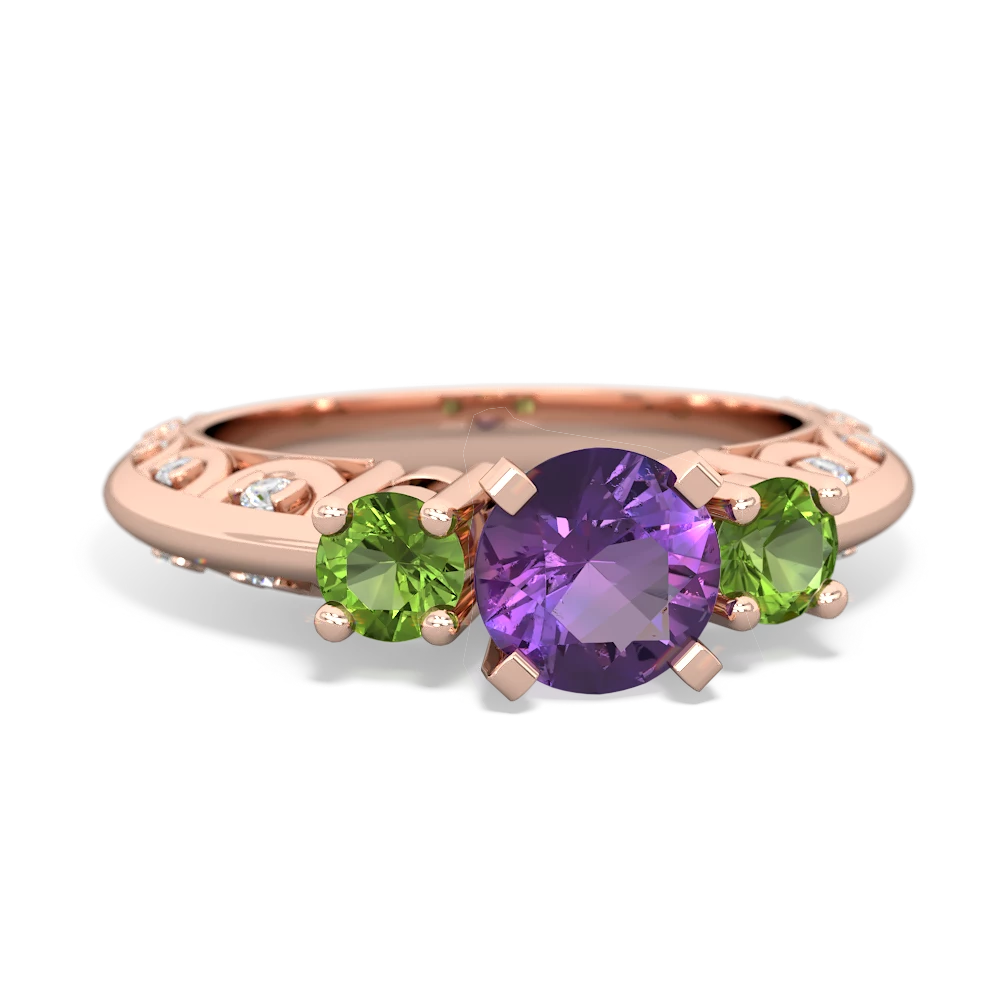 Amethyst Art Deco Eternal Embrace Engagement 14K Rose Gold ring C2003