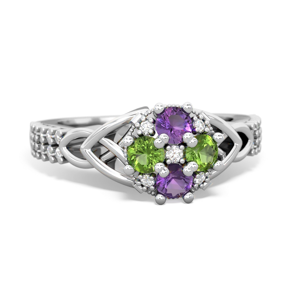 Amethyst Celtic Knot Cluster Engagement 14K White Gold ring R26443RD