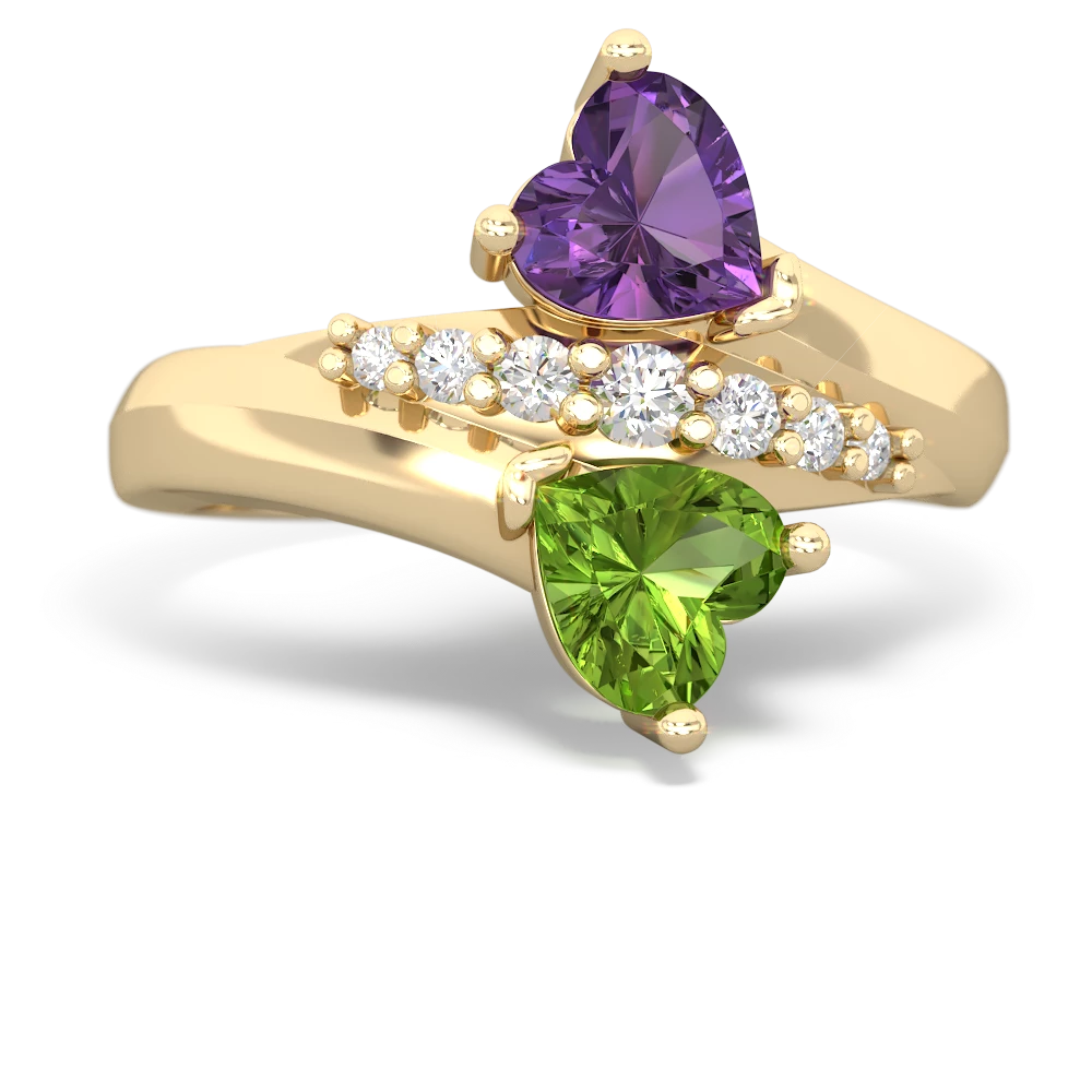 Amethyst Heart To Heart 14K Yellow Gold ring R2064