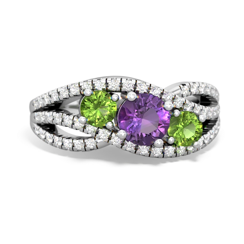 Amethyst Three Stone Aurora 14K White Gold ring R3080