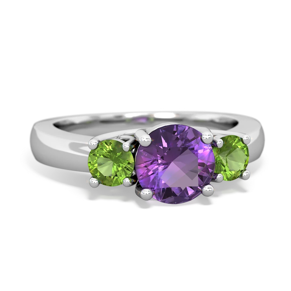 Amethyst Three Stone Round Trellis 14K White Gold ring R4018