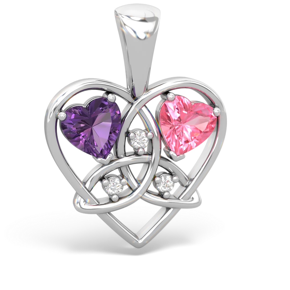 Pendant in Gold and Platinum with an Amethyst, Diamonds and Pink Sapphires