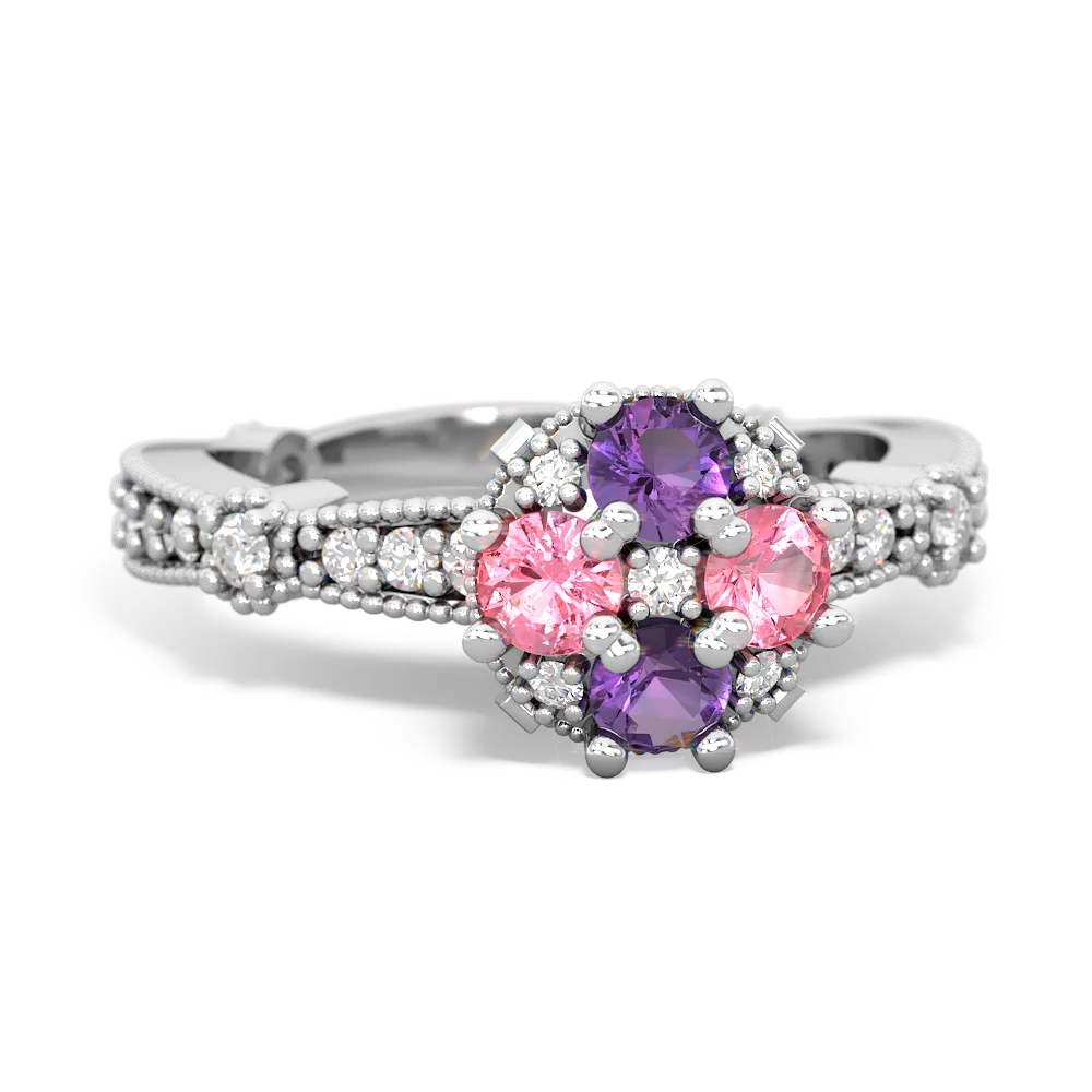 Amethyst Sparkling Tiara Cluster 14K White Gold ring R26293RD