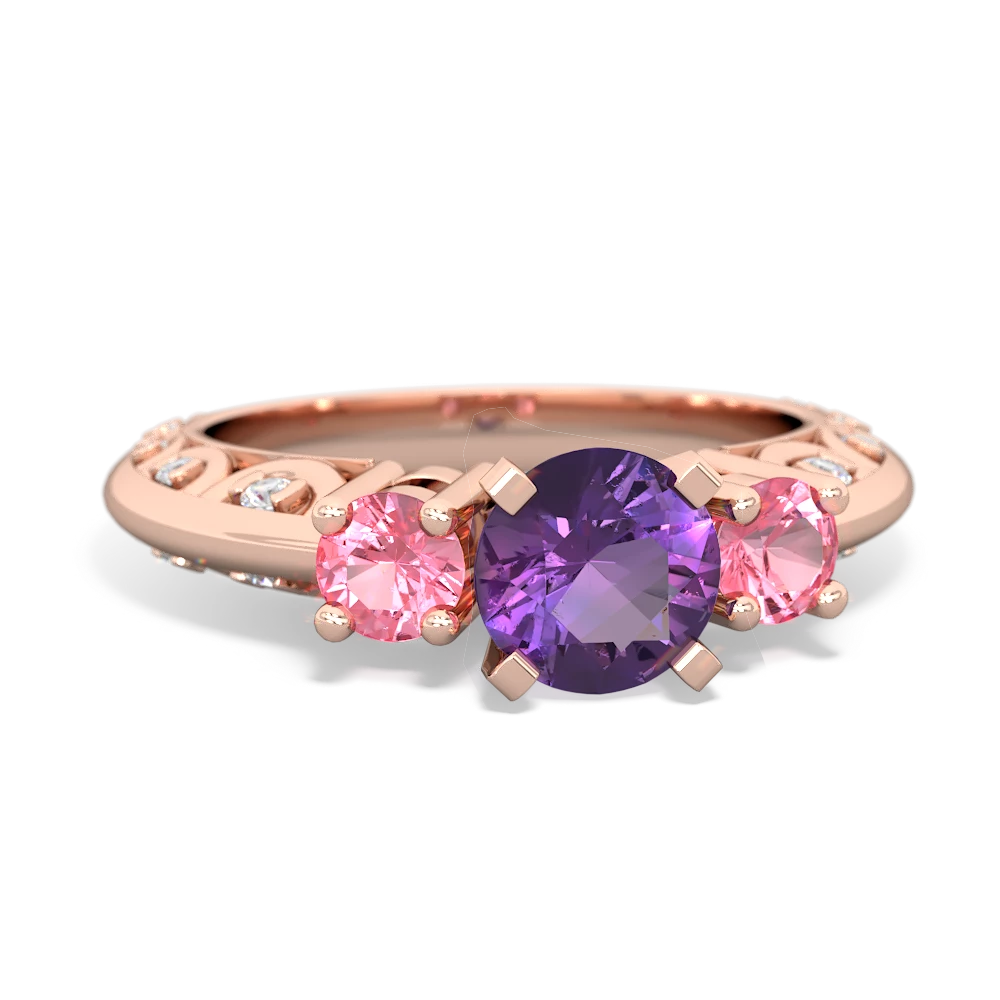 Amethyst Art Deco Eternal Embrace Engagement 14K Rose Gold ring C2003