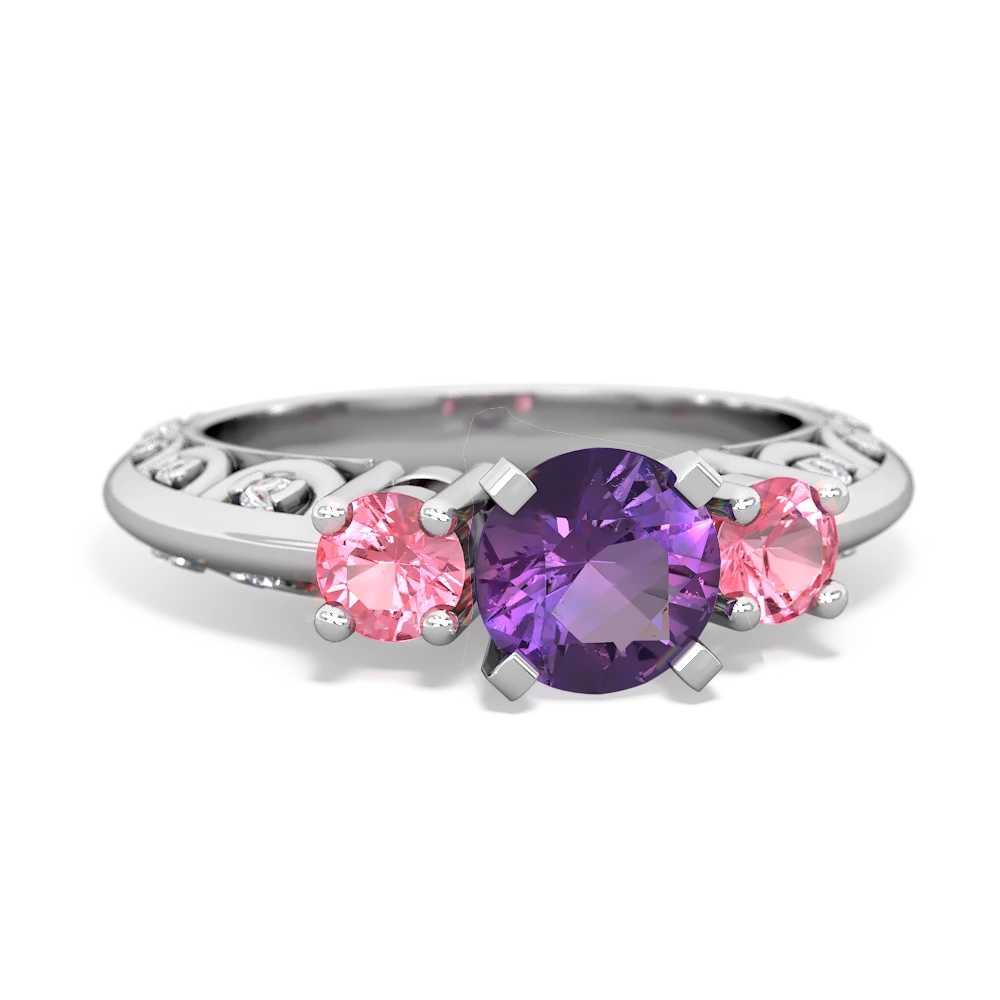 Amethyst Art Deco Eternal Embrace Engagement 14K White Gold ring C2003