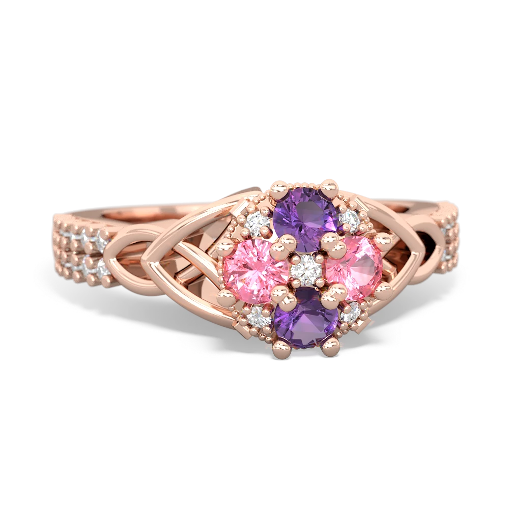 Amethyst Celtic Knot Cluster Engagement 14K Rose Gold ring R26443RD