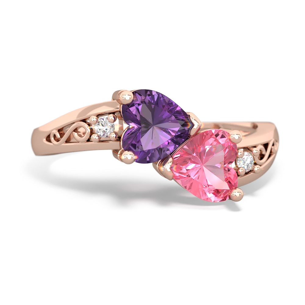 Amethyst Snuggling Hearts 14K Rose Gold ring R2178