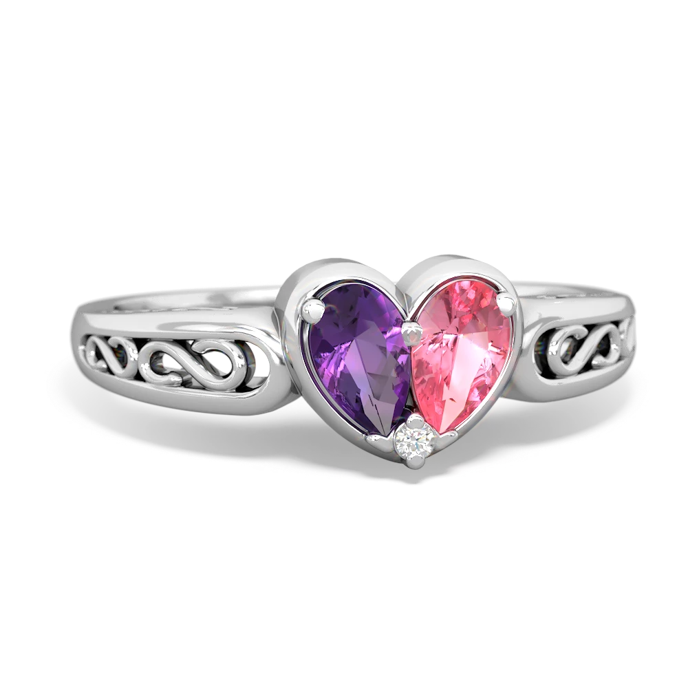 Amethyst Filligree 'One Heart' 14K White Gold ring R5070