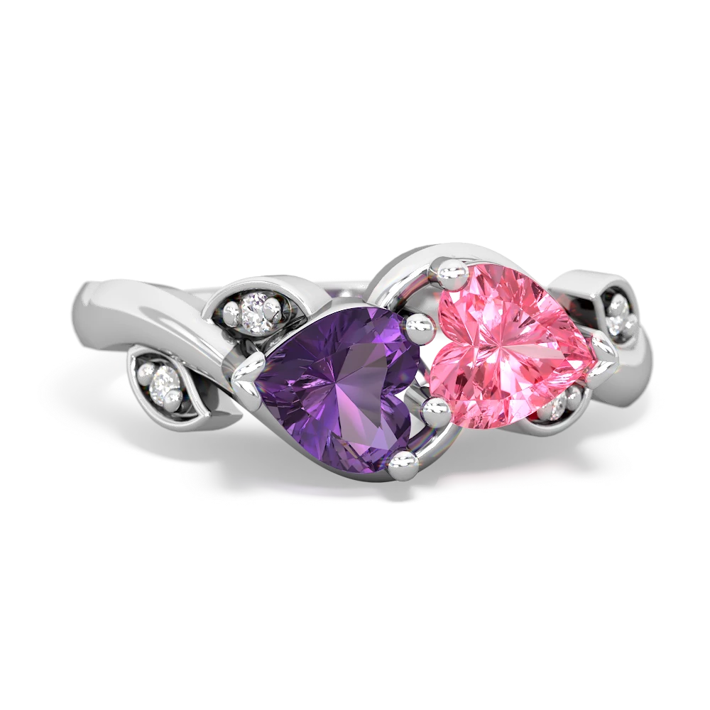 Amethyst Lab Pink Sapphire Floral Elegance ring - 14K White Gold