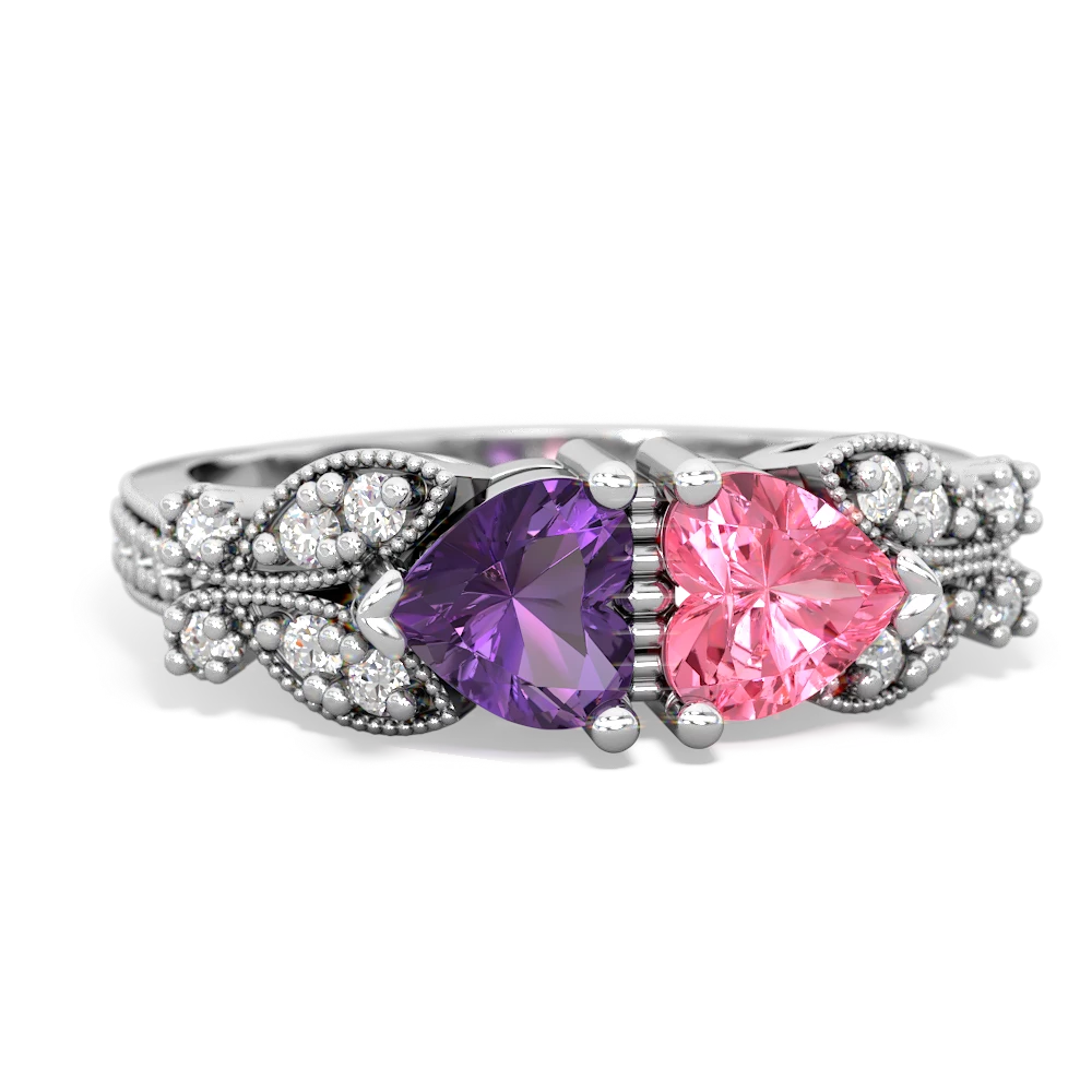 Amethyst Diamond Butterflies 14K White Gold ring R5601