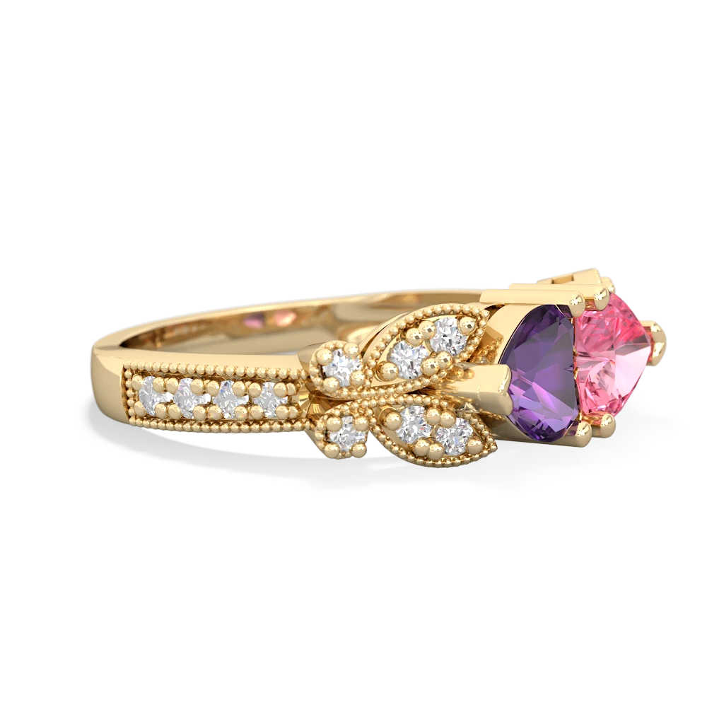 Amethyst Diamond Butterflies 14K Yellow Gold ring R5601