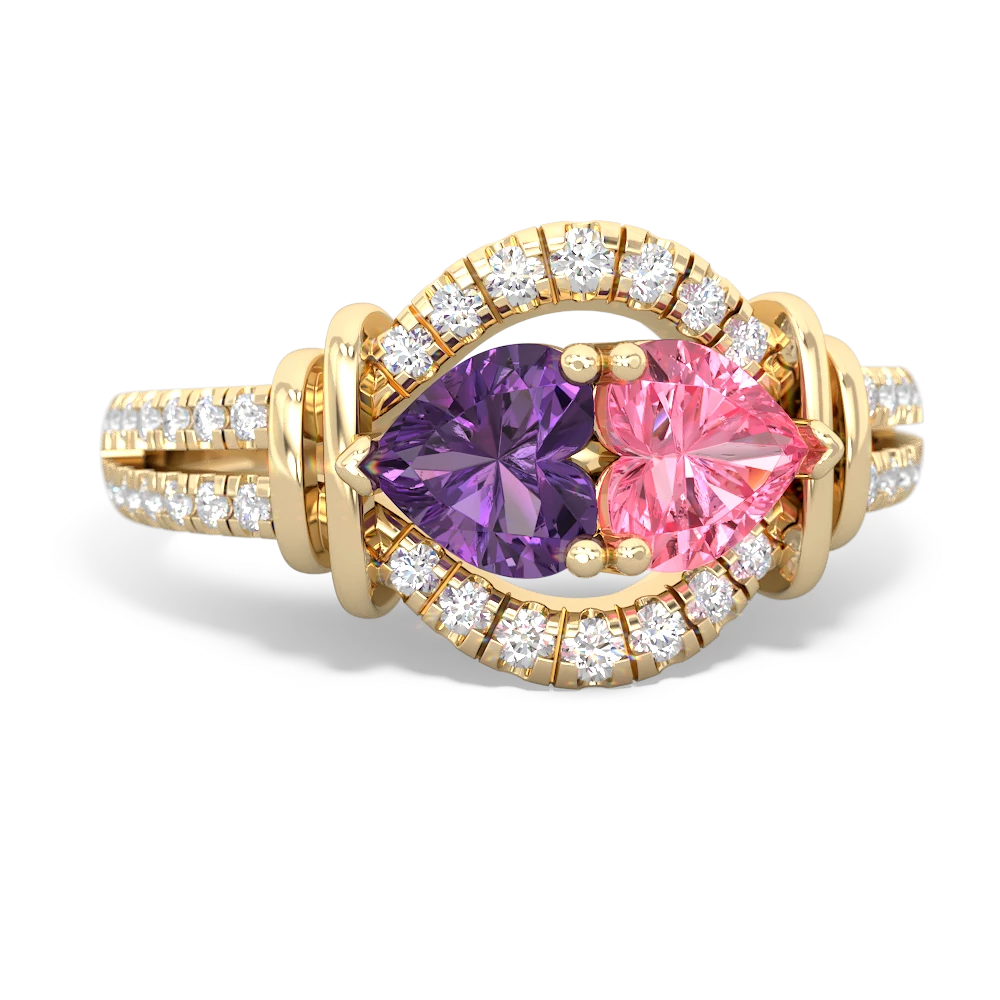 Amethyst Art-Deco Keepsake 14K Yellow Gold ring R5630