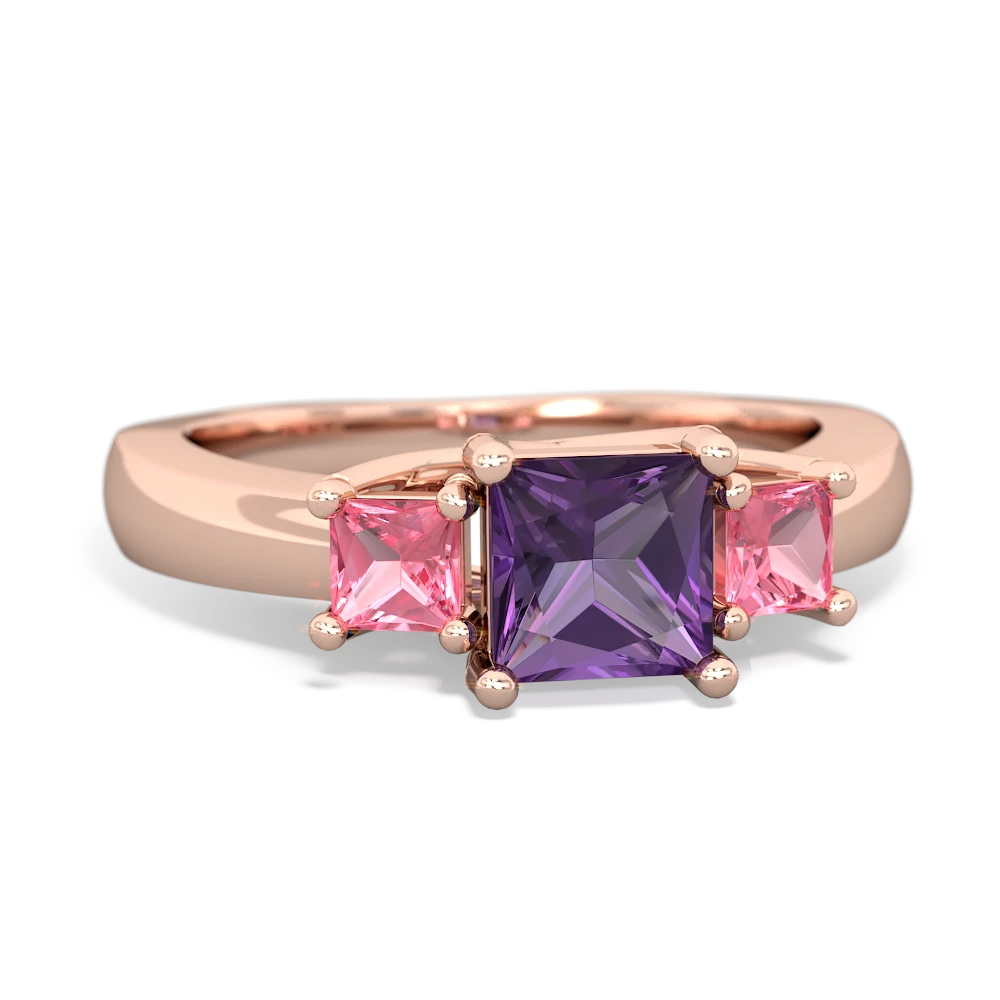 Amethyst Three Stone Trellis 14K Rose Gold ring R4015