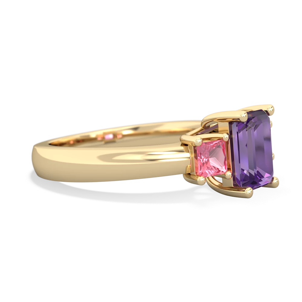 Amethyst Three Stone Emerald-Cut Trellis 14K Yellow Gold ring R4021