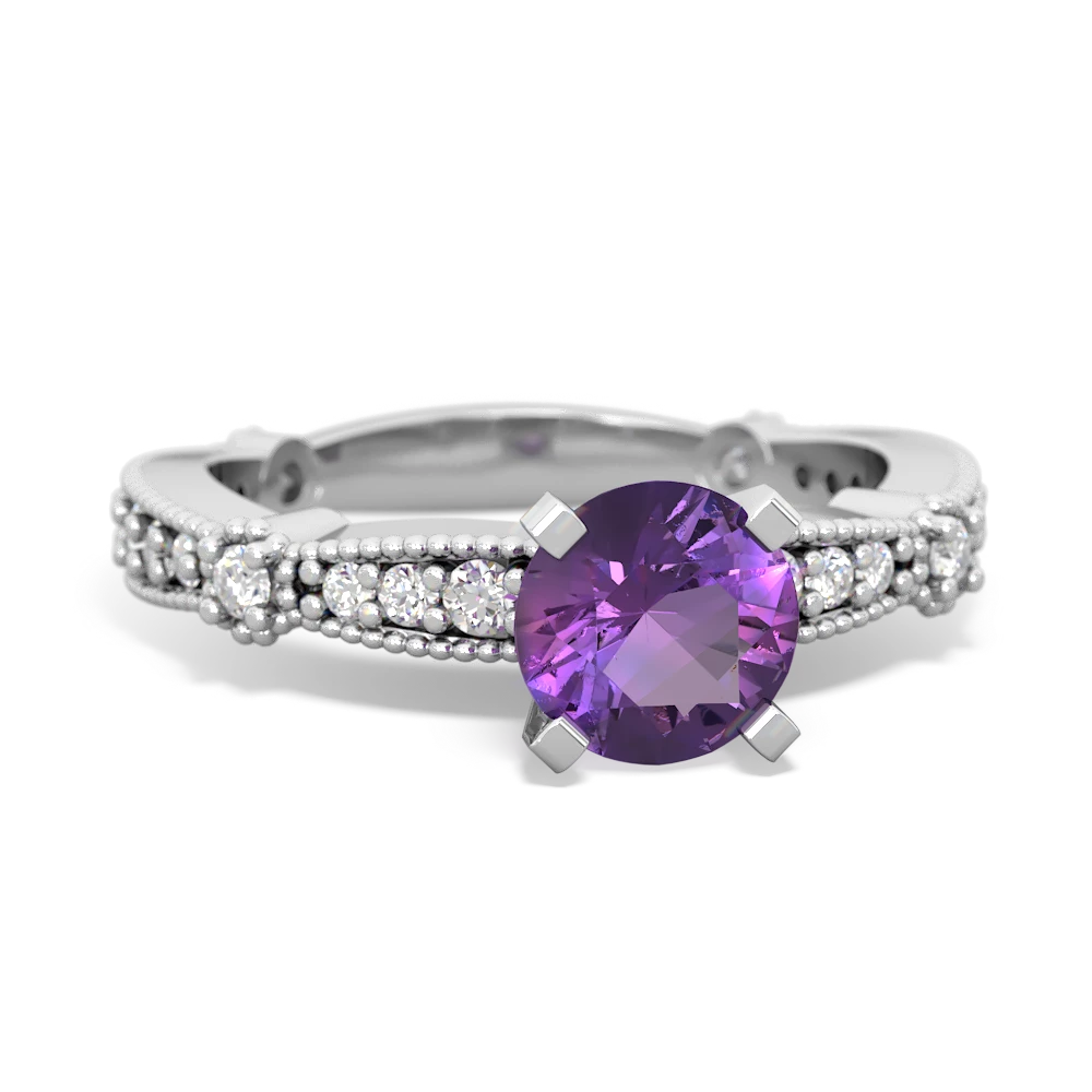 Amethyst Sparkling Tiara 6Mm Round 14K White Gold ring R26296RD