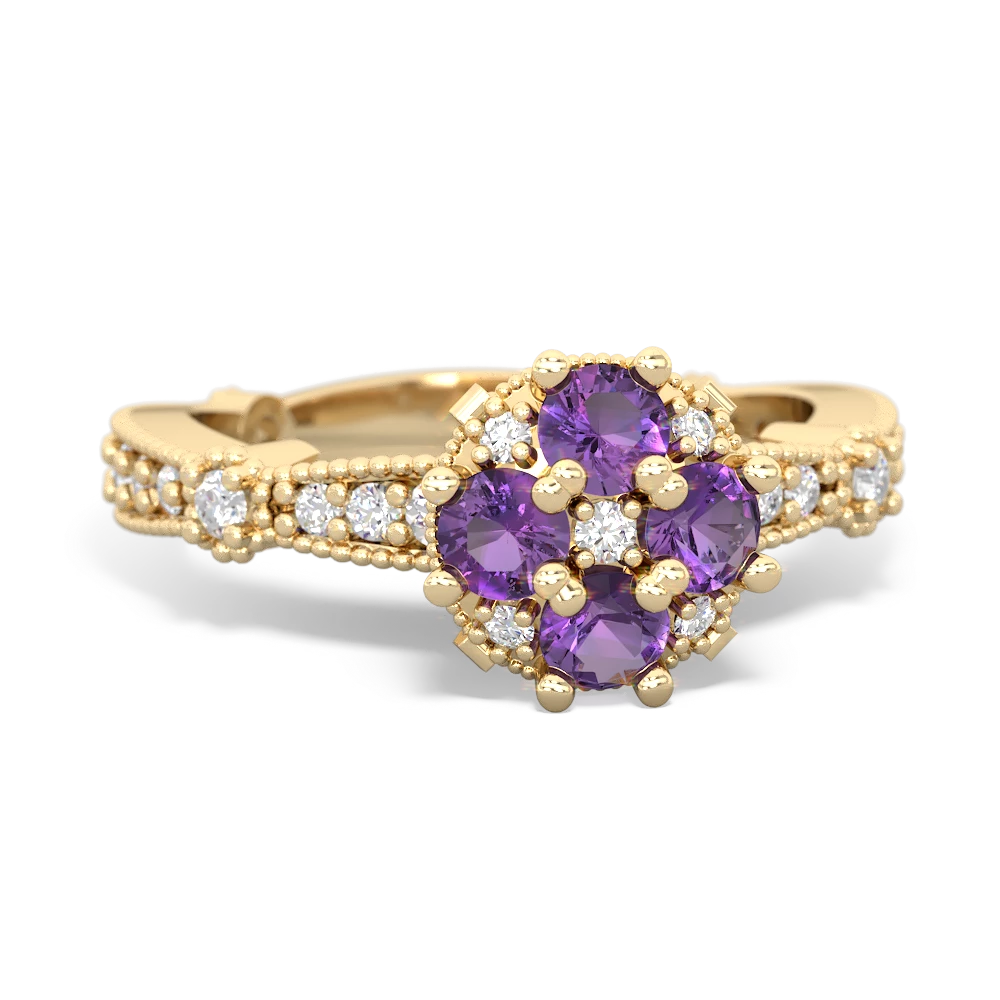 Amethyst Sparkling Tiara Cluster 14K Yellow Gold ring R26293RD