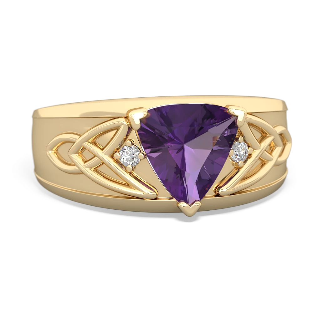 Amethyst Celtic Trinity Knot Men's 14K Yellow Gold ring R0440