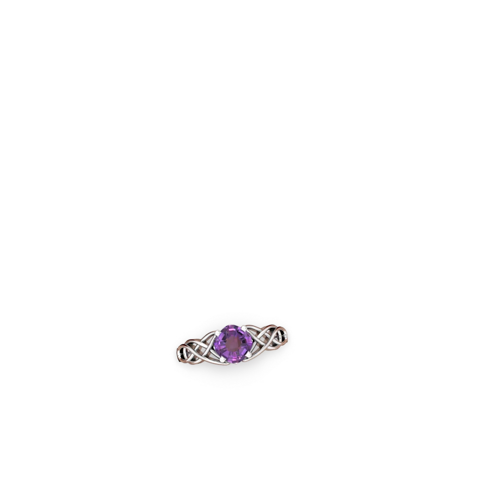 Amethyst Checkerboard Cushion Celtic Knot 14K White Gold ring R5000