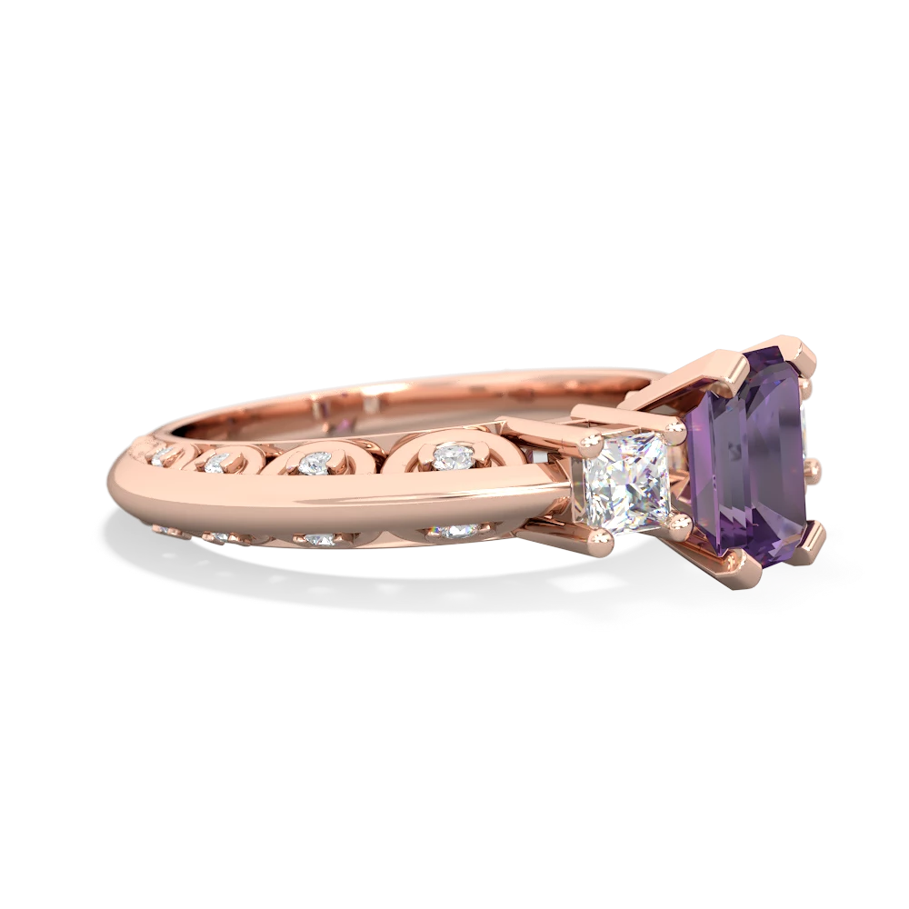 Amethyst Art Deco Diamond 7X5 Emerald-Cut Engagement 14K Rose Gold ring R20017EM