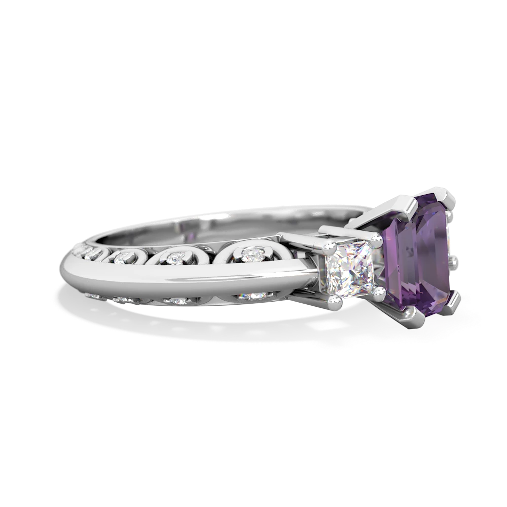 Amethyst Art Deco Diamond 7X5 Emerald-Cut Engagement 14K White Gold ring R20017EM