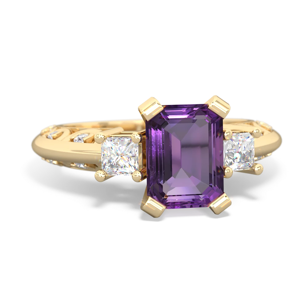 Amethyst Art Deco Diamond 8X6 Emerald-Cut Engagement 14K Yellow Gold ring R20018EM