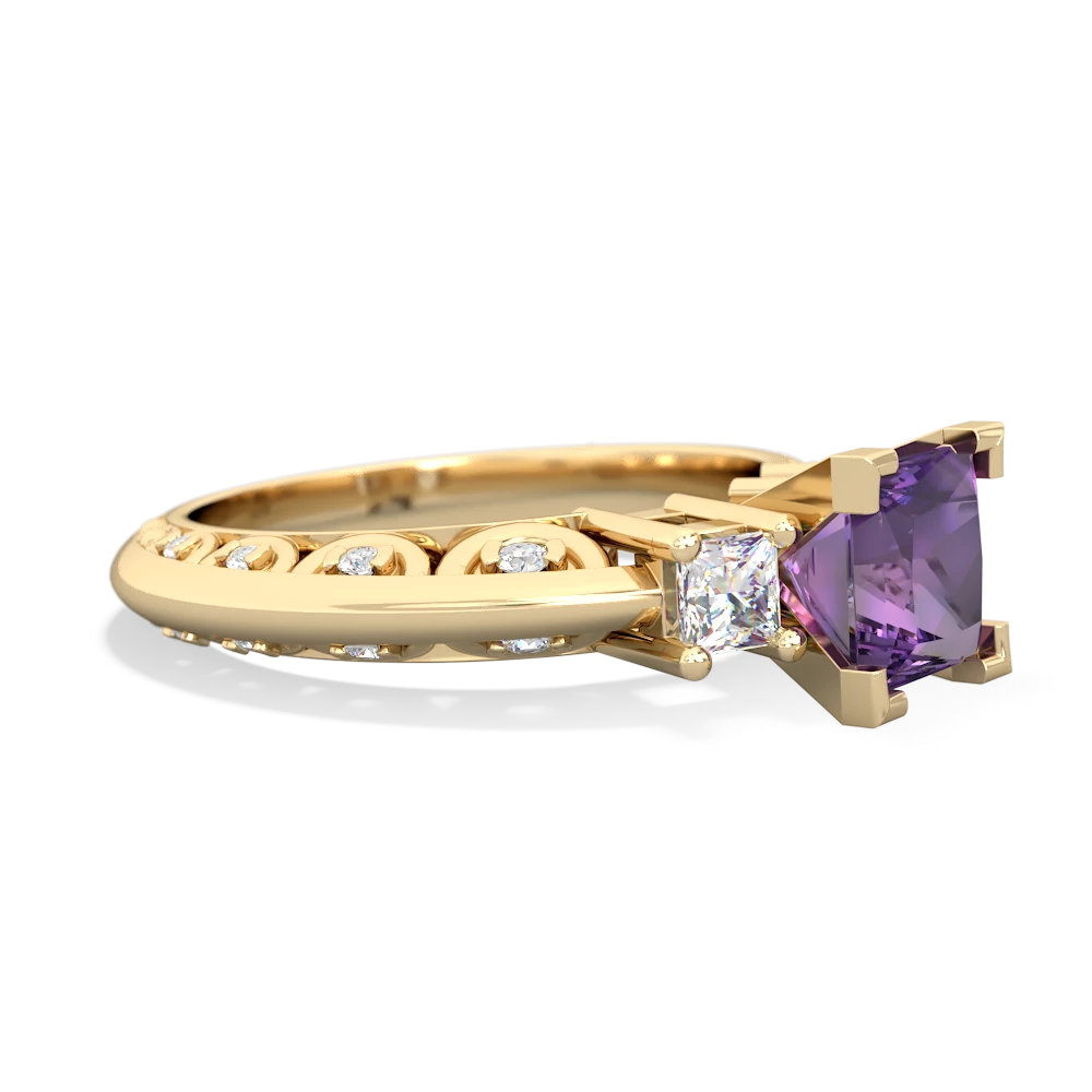 Amethyst Art Deco Diamond Engagement 6Mm Princess 14K Yellow Gold ring R2001