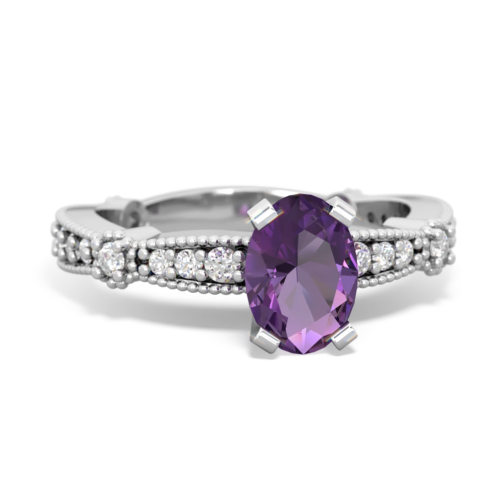 Amethyst Sparkling Tiara 7X5mm Oval 14K White Gold ring R26297VL