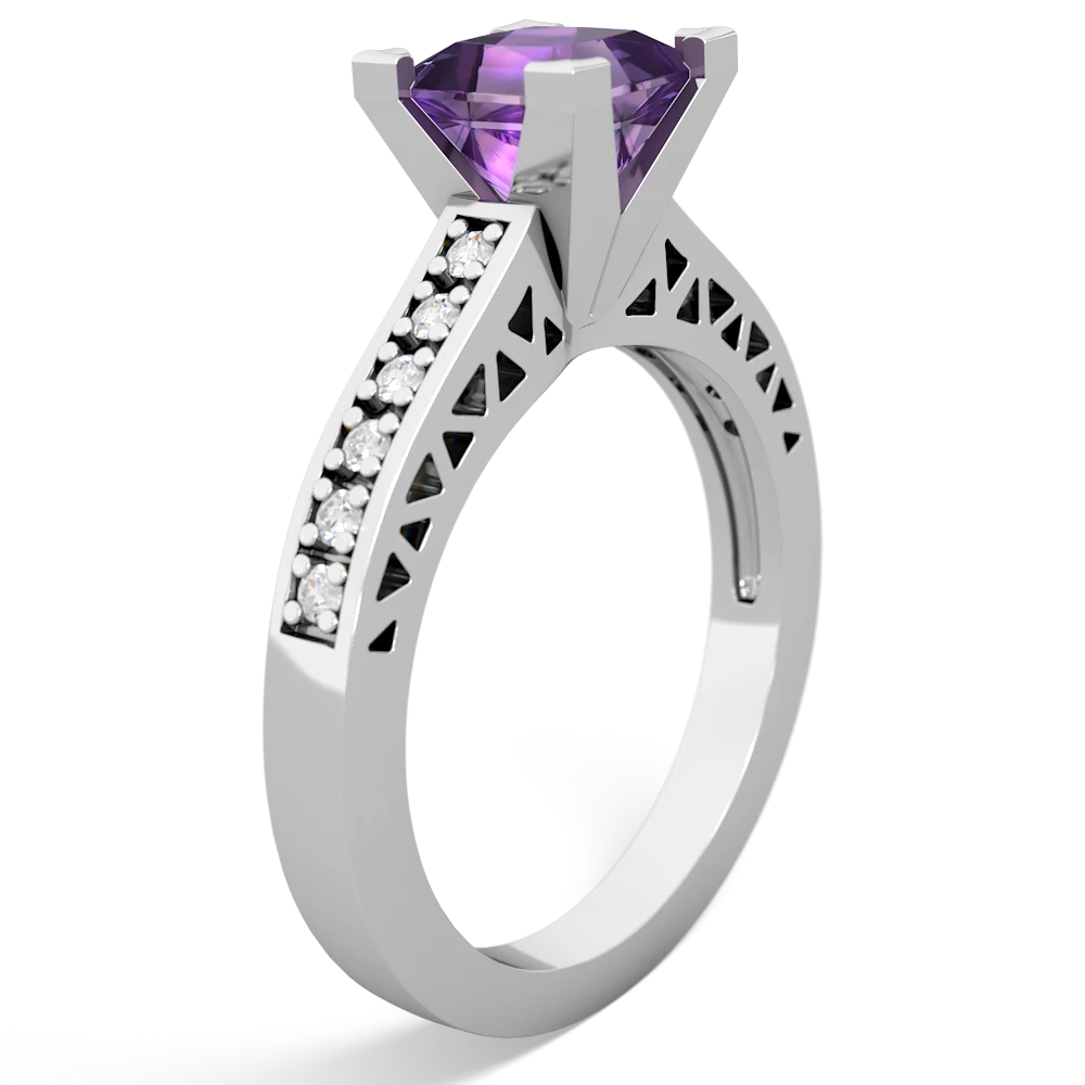 Amethyst Art Deco Engagement 6Mm Princess 14K White Gold ring R26356SQ