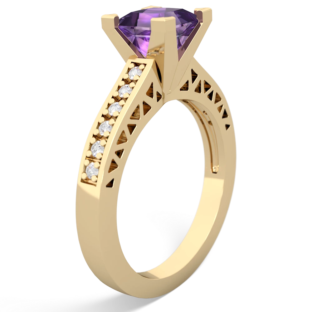 Amethyst Art Deco Engagement 6Mm Princess 14K Yellow Gold ring R26356SQ