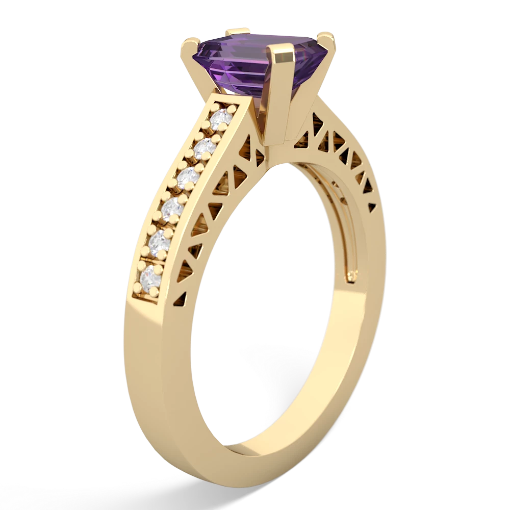 Amethyst Art Deco Engagement 7X5mm Emerald-Cut 14K Yellow Gold ring R26357EM